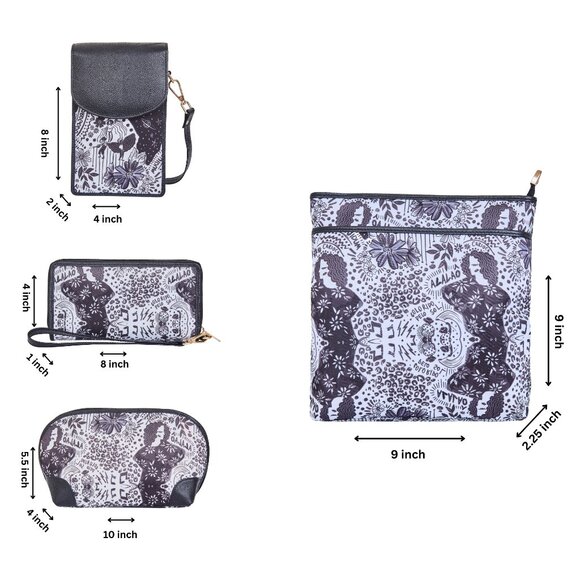 Printed Fabric 4-Pcs Combo– Crossbody Bag, Phone Wallet, Wristlet & Cosmetic Bag - Picture 2 of 9